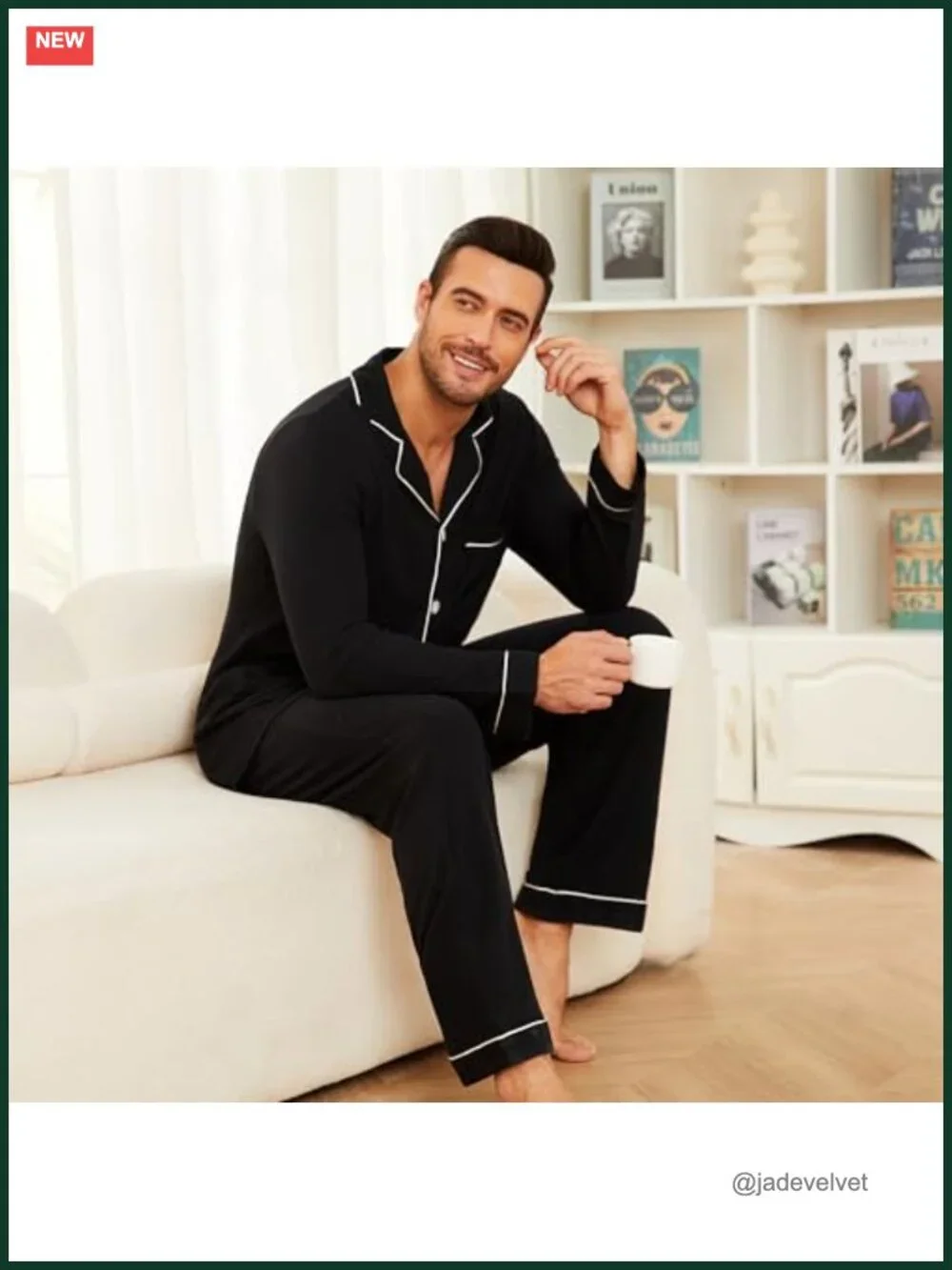 Mens Ultra Soft Pajama Set Stretch Long Sleeve Lounge Pjs Button-Down